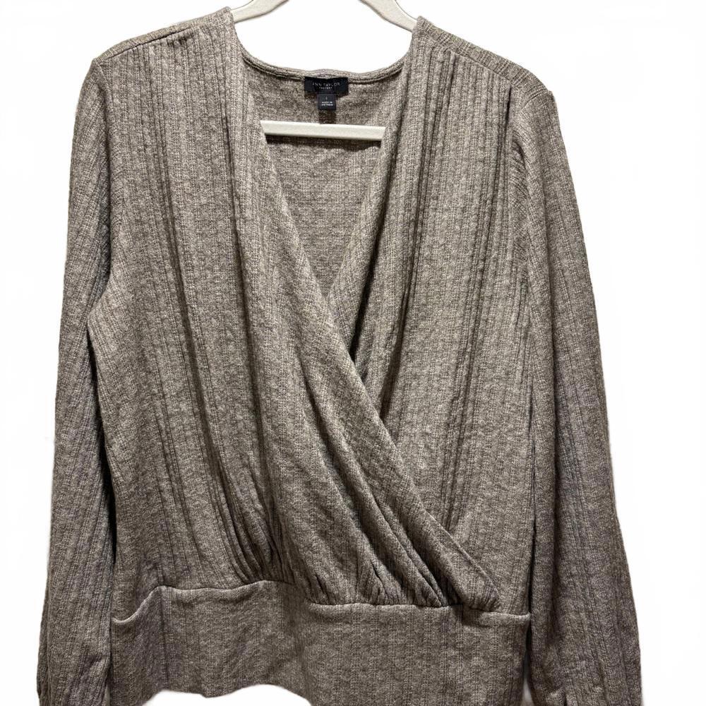 Ann Taylor Factory Taupe V-Neck Sweater